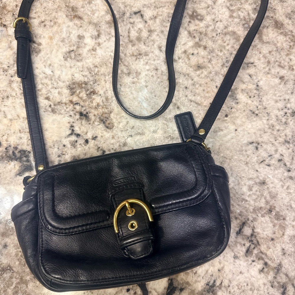 Coach Black Leather Crossbody Bag with Gold Buckle
